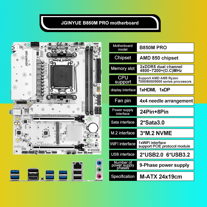 لوحة أم JGINYUE B850M PRO لمعا - مراجعة Am5 Micro Atx Pcie 5.0 Motherboard وسعره